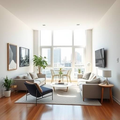 A bright and spacious interior shot of a San Francisco apartment, highlighting its modern design