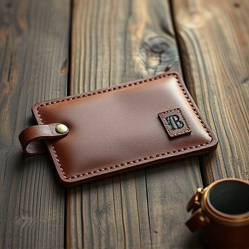 A professionally lit product shot of handcrafted leather goods on a rustic wooden surface
