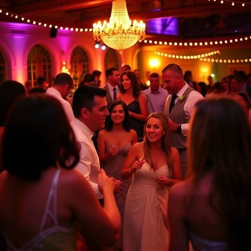 A vibrant photograph capturing the energy of a San Francisco wedding reception