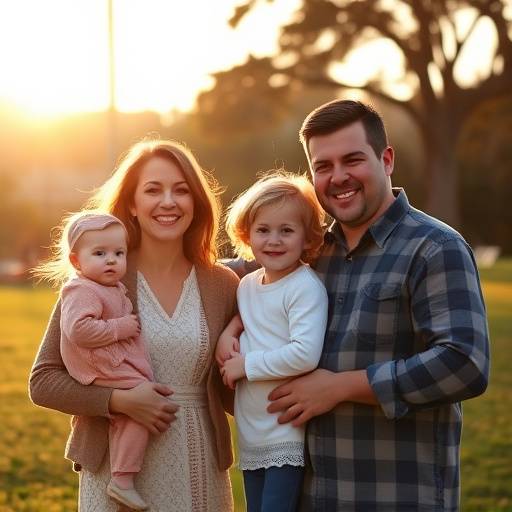 Family portrait with parents and two children at Golden Gate Park